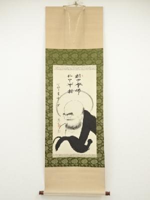 慈仁筆　達磨図画賛　肉筆紙本掛軸（保護箱）